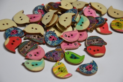 Holzknopf | Kinder VOGEL | MIX 5 Stück